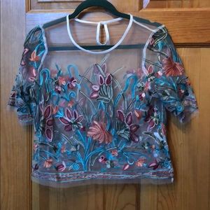 White sheer embroidered blouse